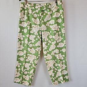 Harold's Floral Cotton Blend Cropped Green Beige Pants Slacks Size 16